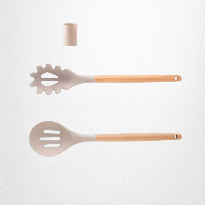 나무 손잡이 실리콘 주방용품 세트