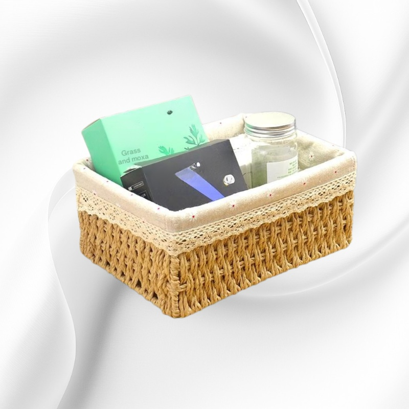 藤編紙繩收納籃家用編織儲物籃桌面雜物收納零食收納籃