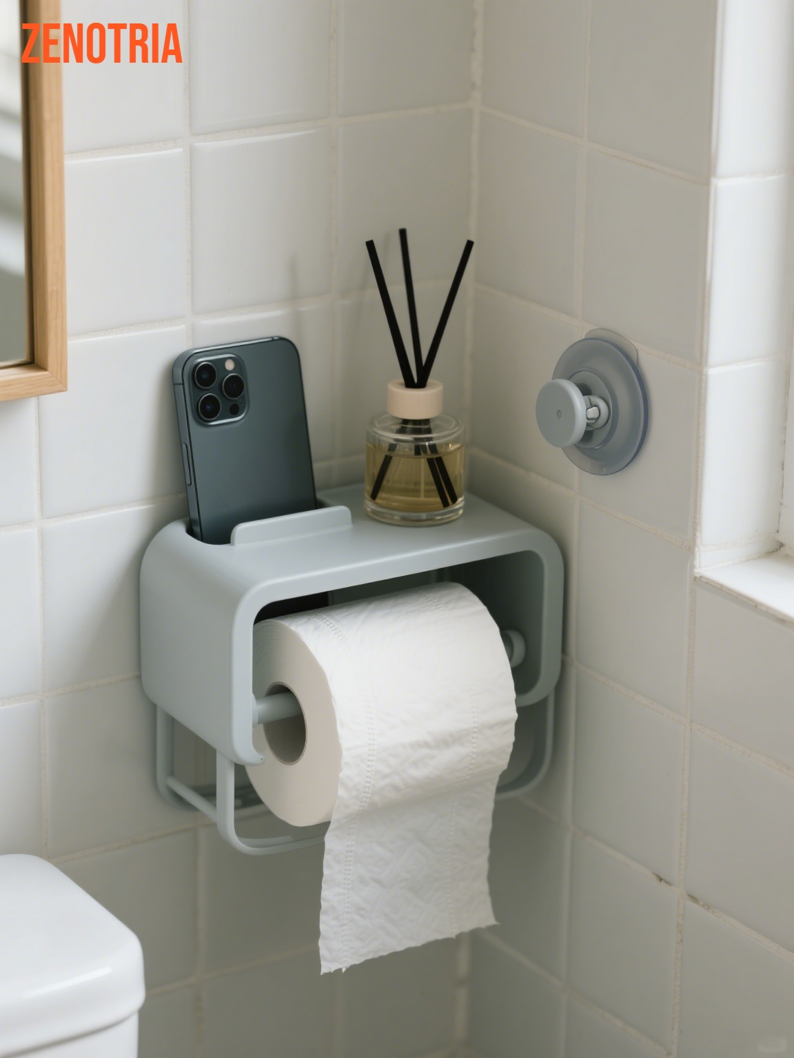 穴開け不要の吸盤式壁掛けモップホルダー