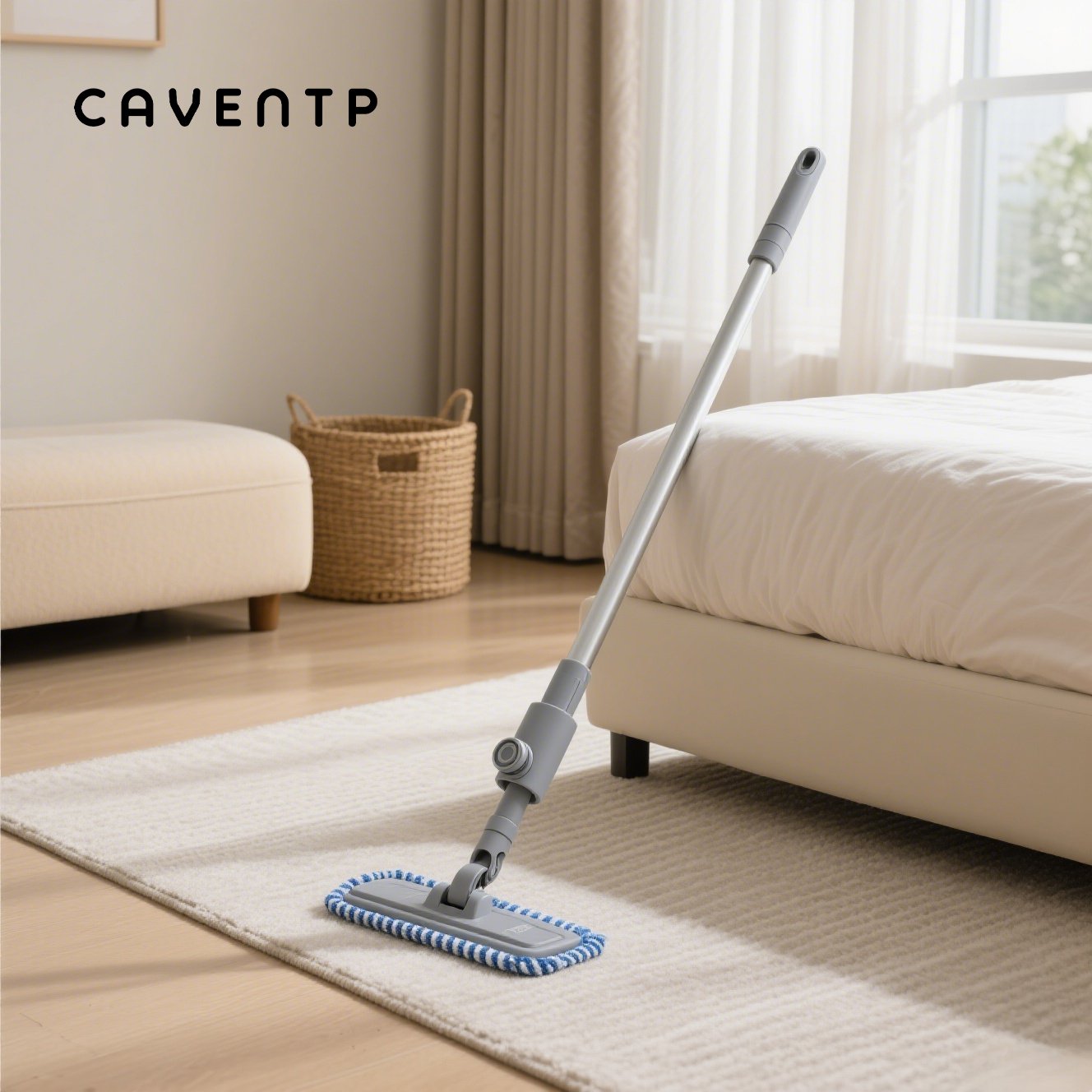 Haushaltsmopp beim Reinigen von Parkettboden