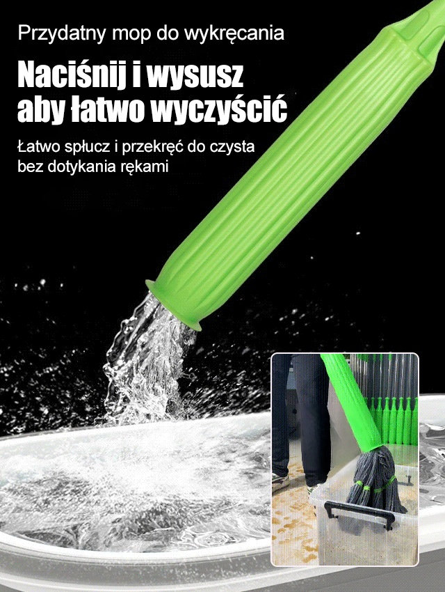 [Odwodnienie w 1 sekundę] Mop obrotowy z samoskręcającym się włóknem bambusowym