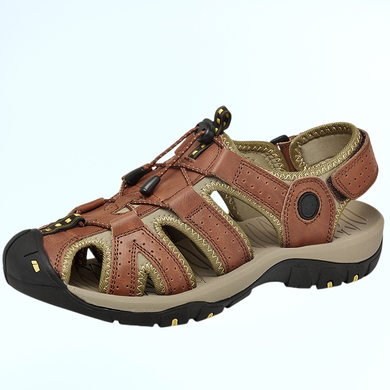 夏のファッション通気性のあるつま先閉じた手作りの大きいサイズのメンズハイキング滑り止めサンダル