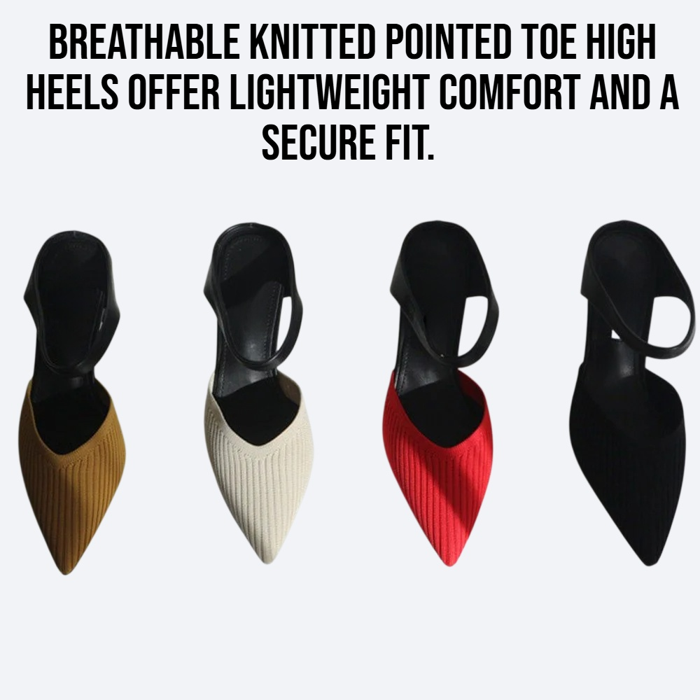 Breathable knitted pointed toe high heels with slim heels
