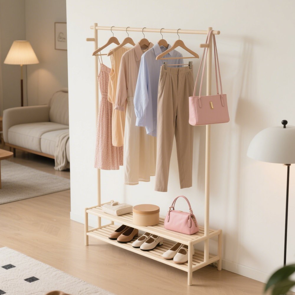 홈 심플 솔리드 우드 옷 건조대