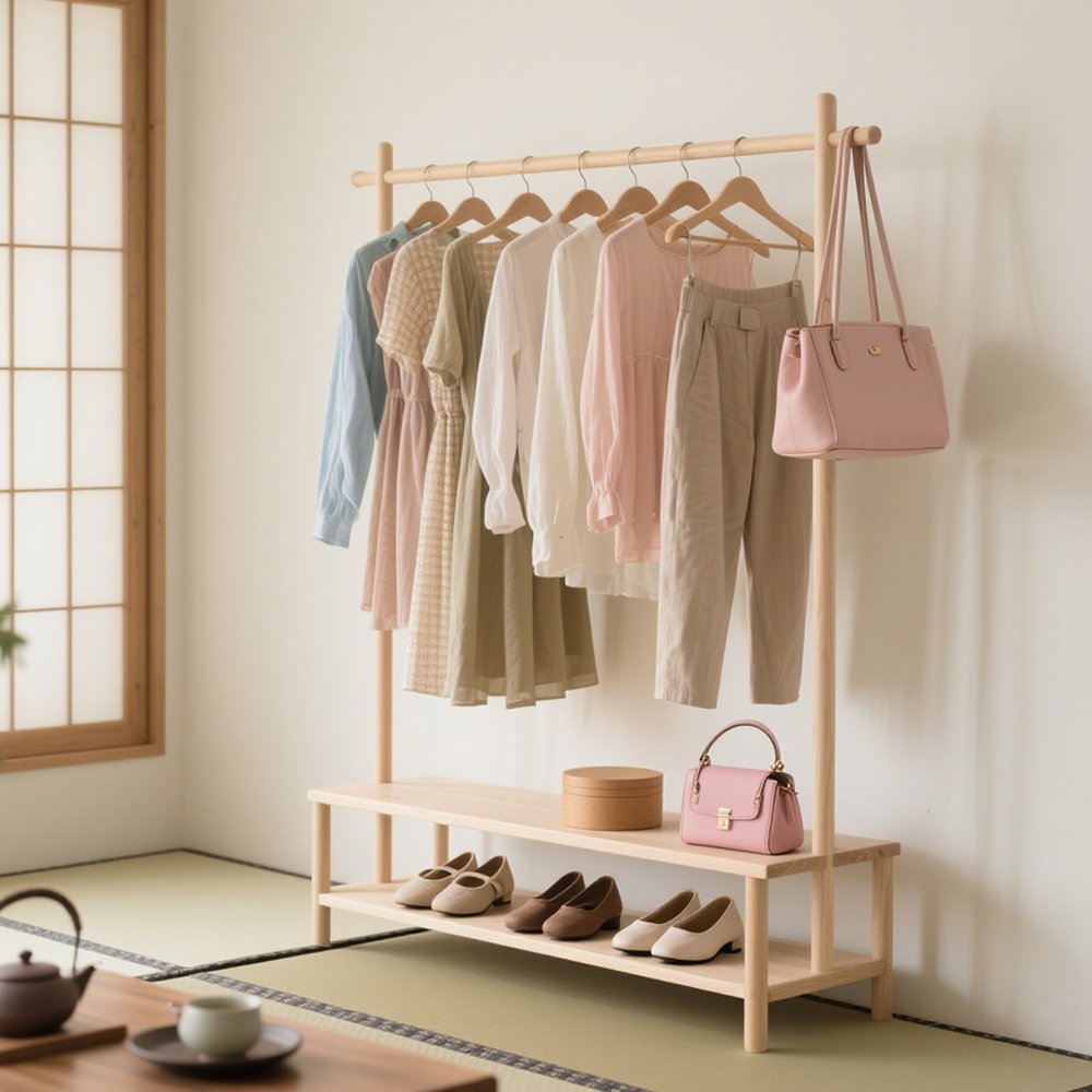 홈 인테리어에 어울리는 솔리드 우드 옷 건조대