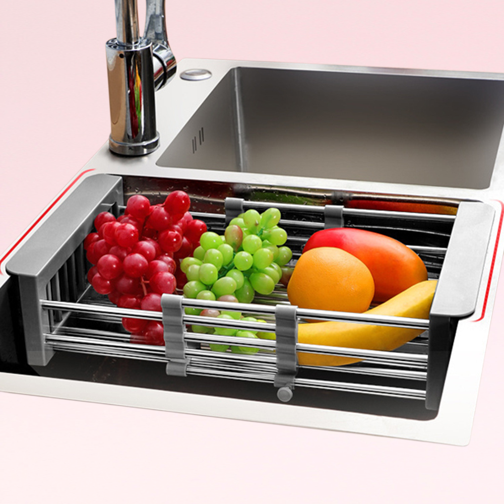 Stainless steel sink drain basket adjustable drain bowl rack multifunctional