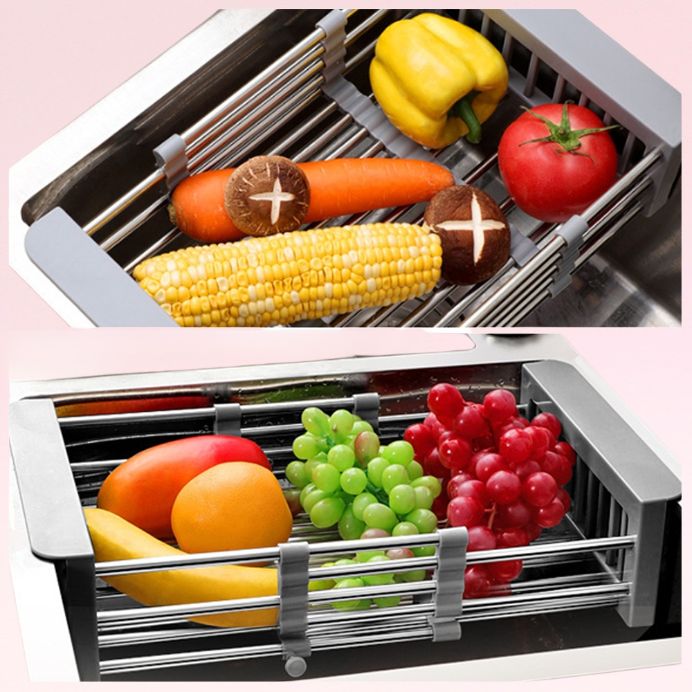 Stainless steel sink drain basket adjustable drain bowl rack multifunctional