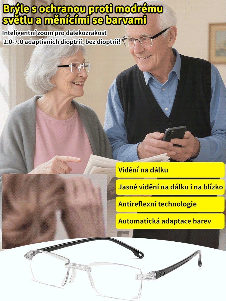 Brýle na čtení měnící barvu proti modrému světlu