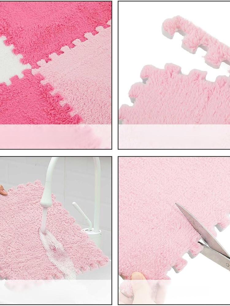 Langlebig und rutschfest: Bequemer und warmer Plüsch-Teppich mit Patchwork-Design.