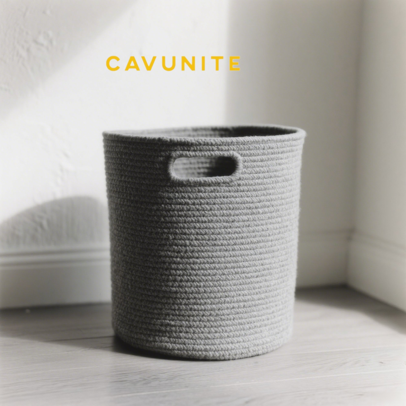 グレーブルーの綿編みランドリーバスケット