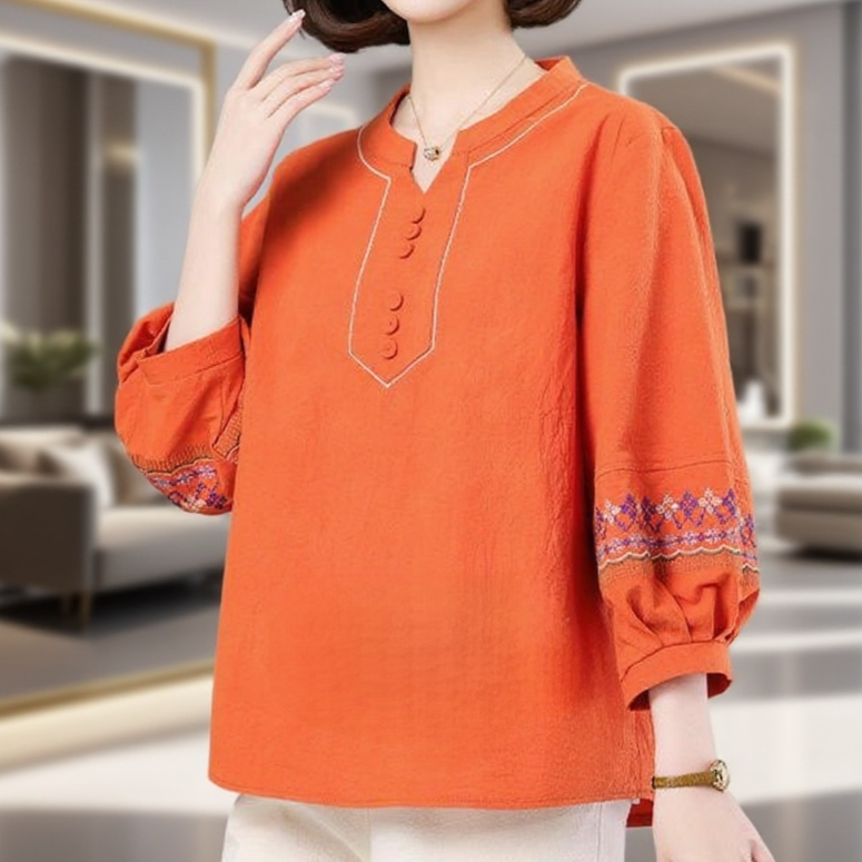 문예 순면 차이나 9부 블라우스 셔츠 비대와 빅사이즈 중장년 여성복 춘8693