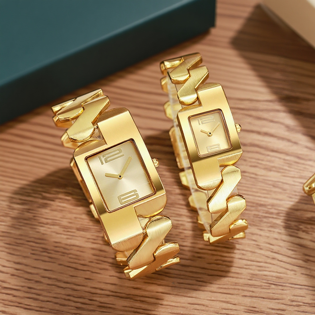 ゴールドクォーツブレスレットウォッチ ファッションレトロスクエア気質ブレスレットウォッチ カップル中世のブレスレットウォッチ