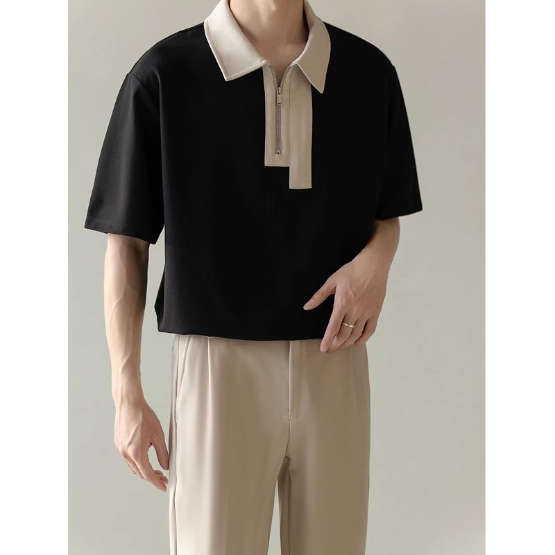 남자 여름 루즈핏 반팔 지퍼 칼라 캐주얼 반팔 여름 루즈핏 반팔 블라우스