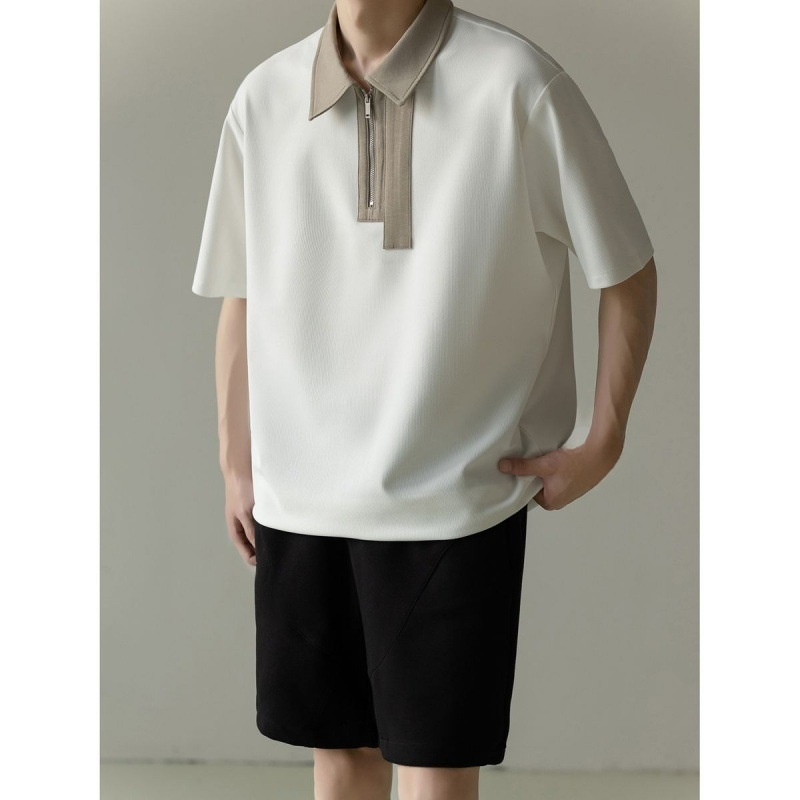 남자 여름 루즈핏 반팔 지퍼 칼라 캐주얼 반팔 여름 루즈핏 반팔 블라우스