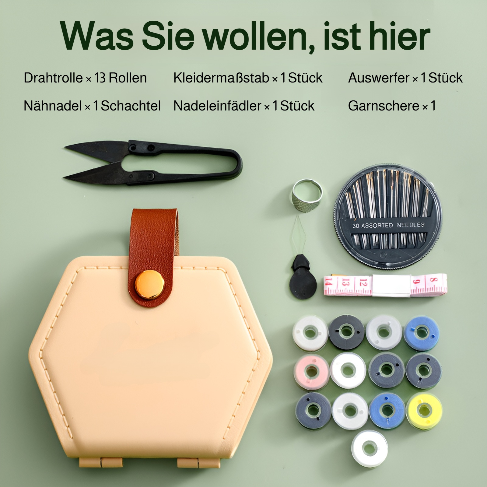 Praktische Nähtasche mit buntem Nähgarn für den Haushalt