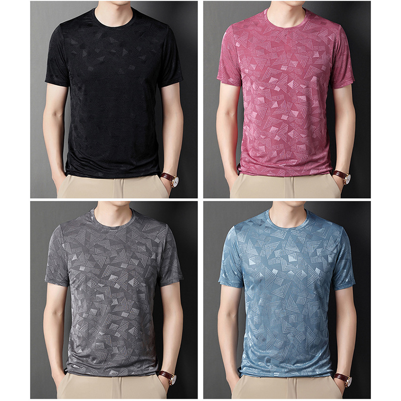 뽕나무 실크 자카드 남성 반팔티셔츠 여름 루즈핏 캐주얼 반팔티셔츠 이너 반팔티셔츠