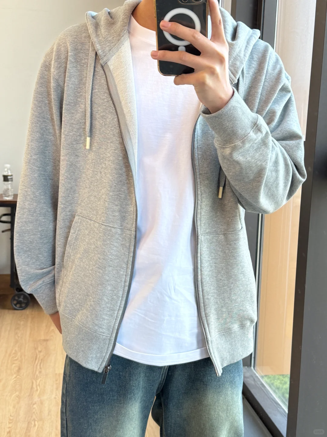 남성용 꽃무늬 그레이 후드 가디건 스웨트셔츠 봄 신작 루즈한 실루엣 남성용 지퍼 재킷