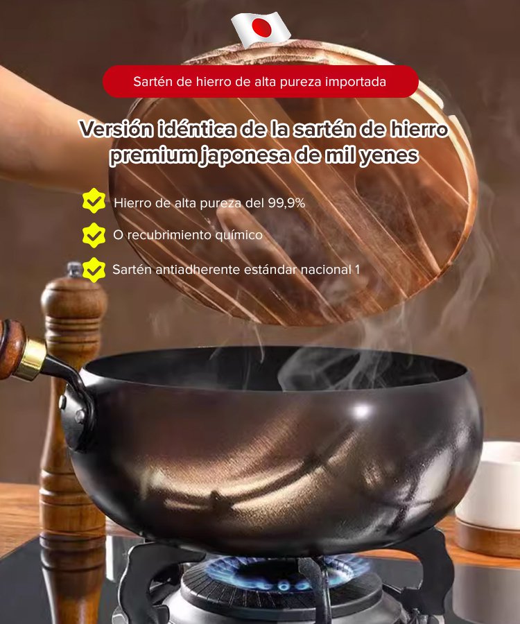 【Sartén saludable sin recubrimiento】 Sartén de hierro puro, perfecta para aumentar el hierro