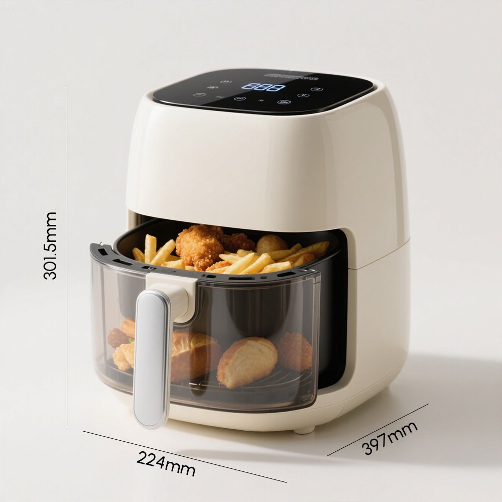 Design elegant al friteuzei cu aer cald alb-ivoriu