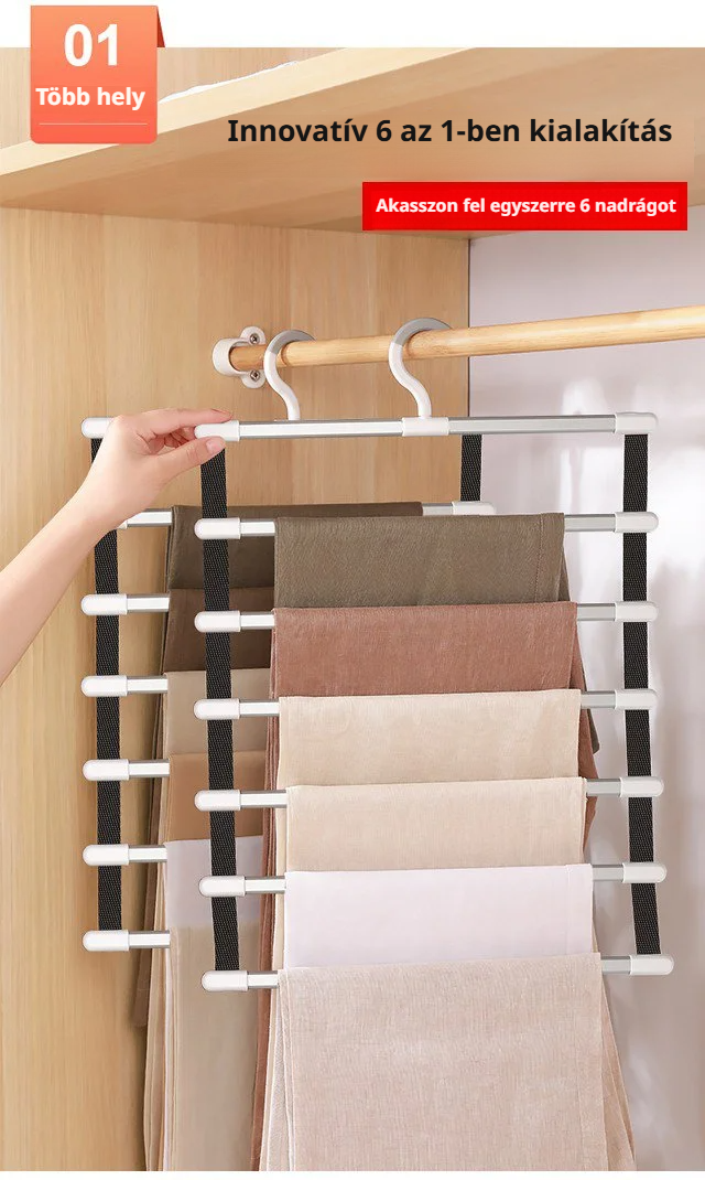 Többszintes összecsukható nadrágtartó gardróbban