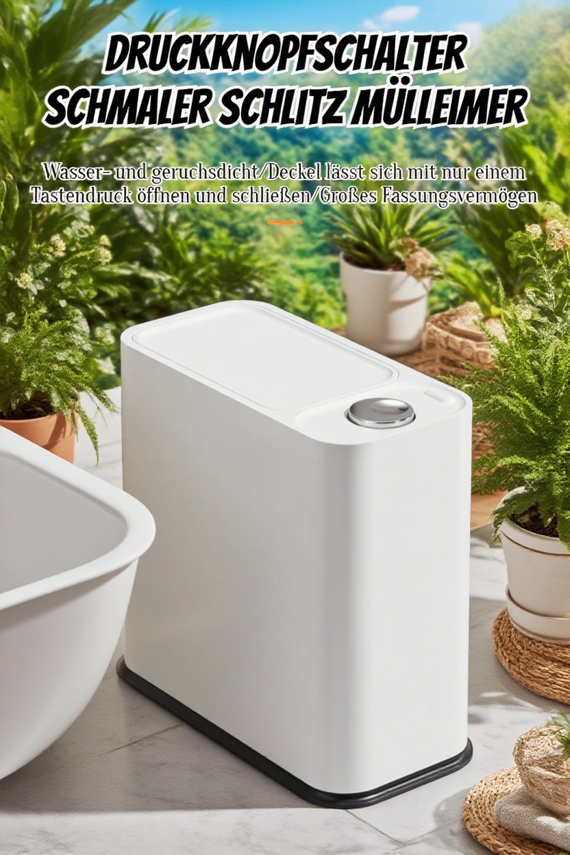 Druckknopfschalter Schmalschlitz-Mülleimer in moderner Küche