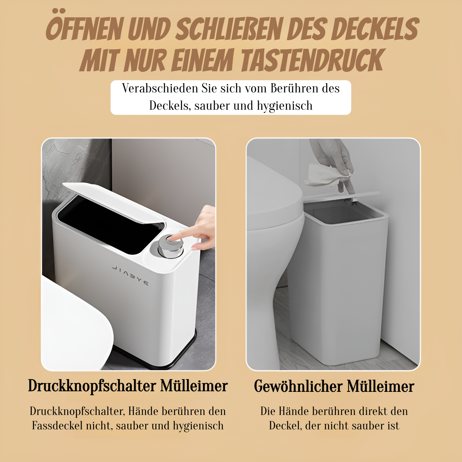 Druckknopfschalter Schmalschlitz-Mülleimer macht die Hände nicht schmutzig Multifunktions-Mülleimer 