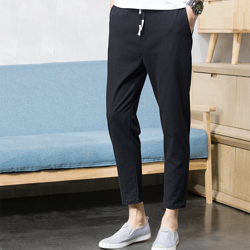 メンズ　亜麻ズボン　パンツ　九分丈　薄手　春夏