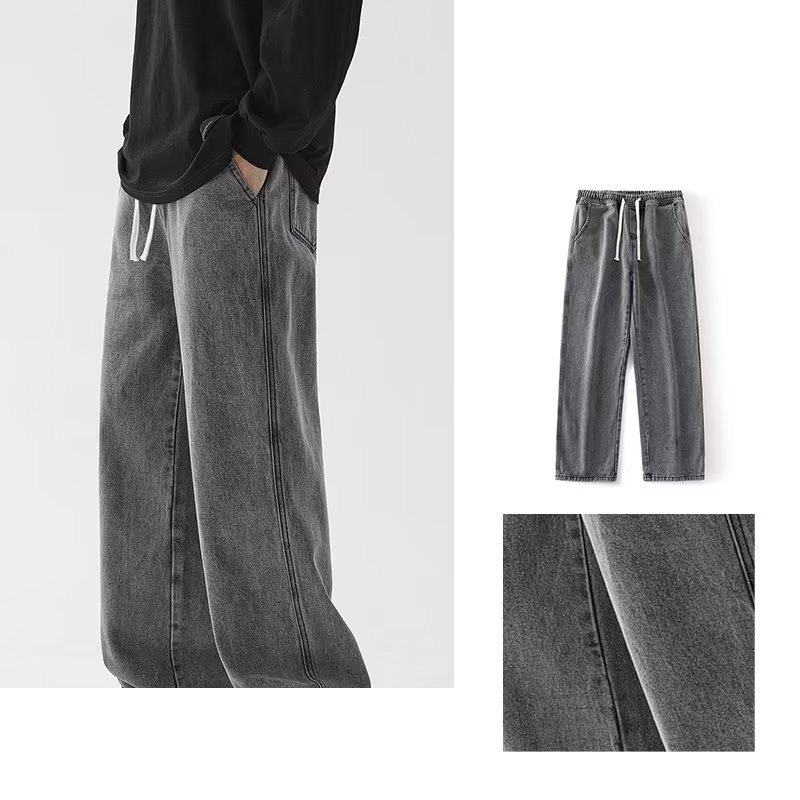 レトロジーンズメンズストレートルーズパンツ大きいサイズカジュアルパンツトレンディワイドレッグパンツ