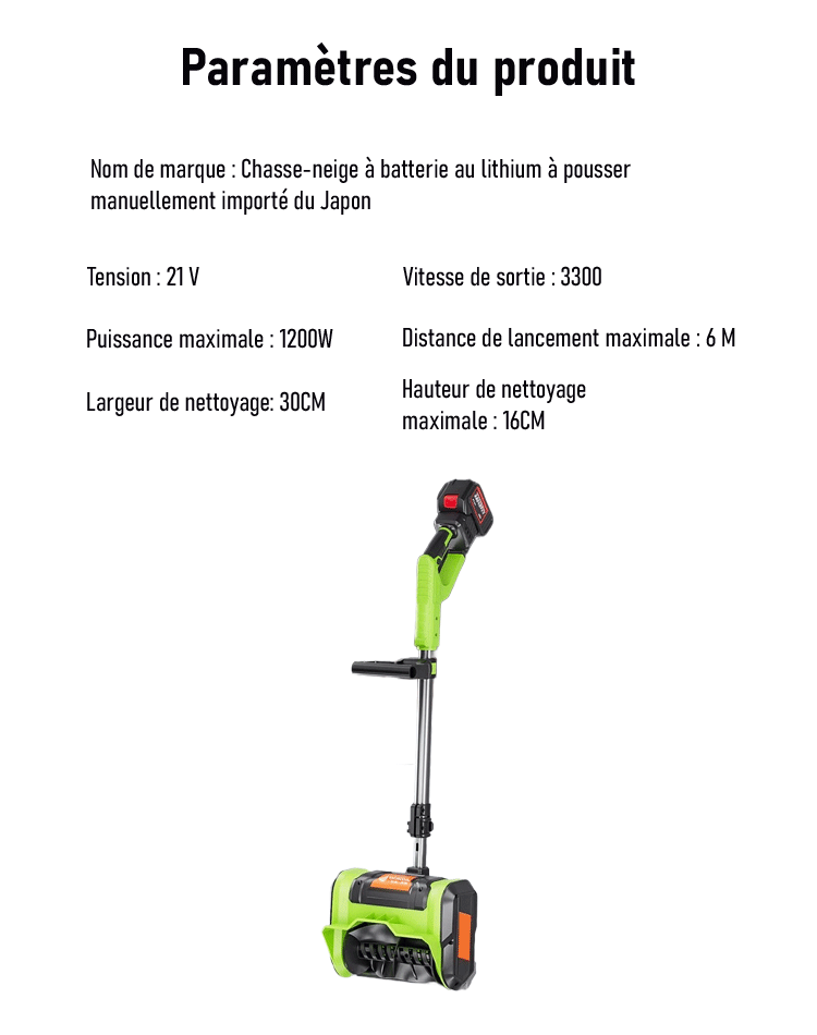 Souffleuse à neige à batterie au lithium importée du Japon