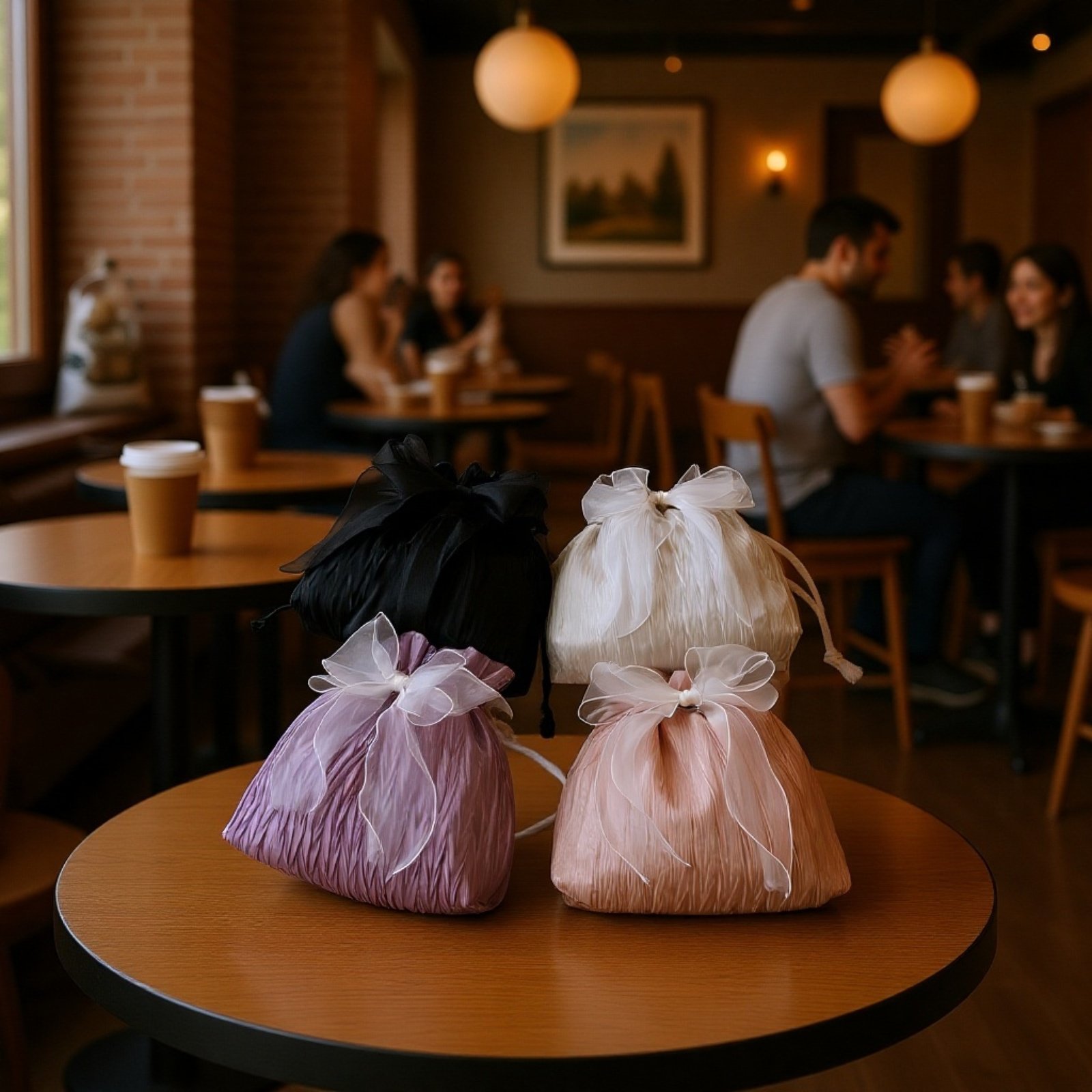 パール付きシンプルバケットバッグ　リボンショルダーバッグ