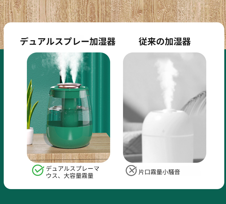 寝室に設置したダブルスプレー加湿器