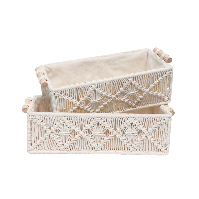 Hand-woven square cosmetics storage basket desktop snack storage box