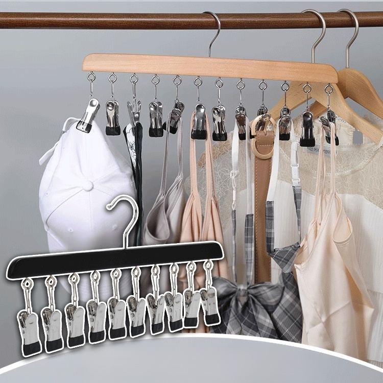實木一字型附夾衣架