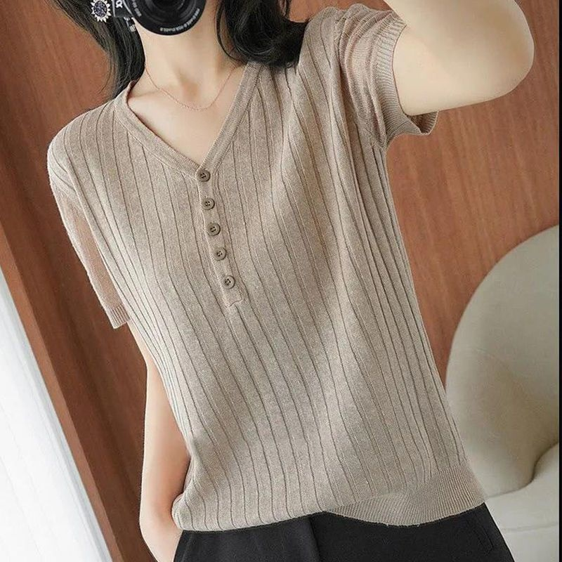 細見え女性用夏ニット半袖Tシャツ