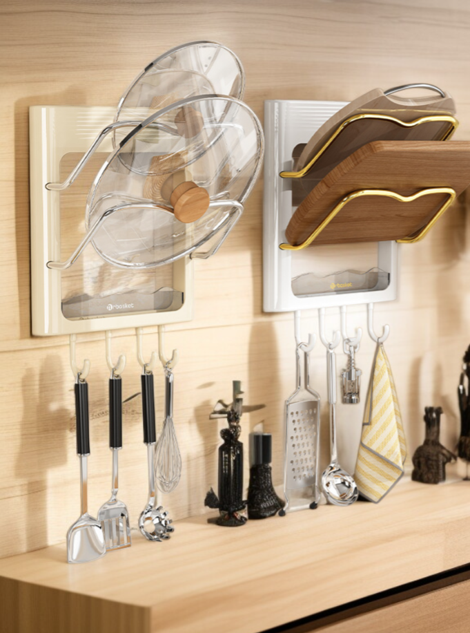 주방 벽걸이 다용도 냄비뚜껑선반 설치 모습