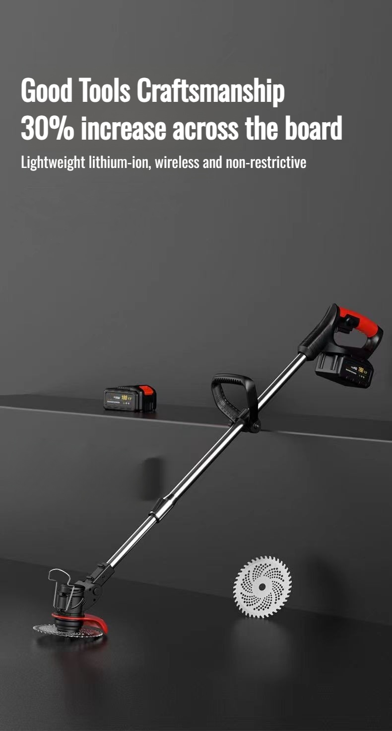 Electric brushless portable mower in action