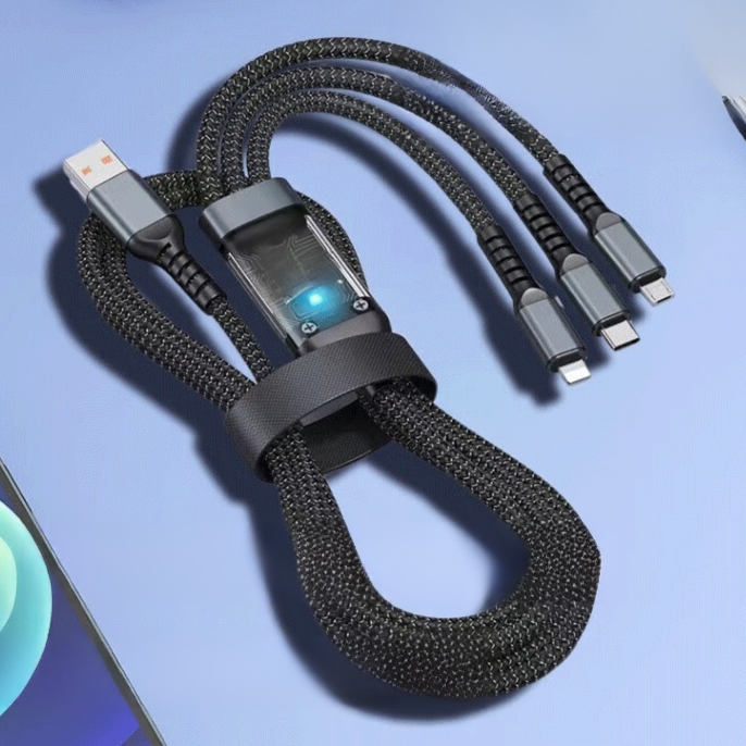 Transparentes Licht-emittierendes superschnelles Lade 3-in-1 Datenkabel