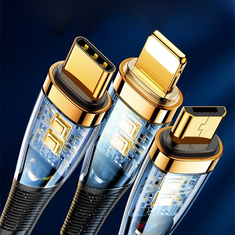 Transparentes Licht-emittierendes superschnelles Lade 3-in-1 Datenkabel