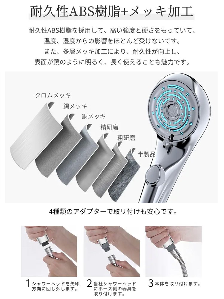 【楽天市場シャワーヘッド部門 年間売上TOP3】ワンタッチ止水 ナノバブル美肌シャワーヘッド