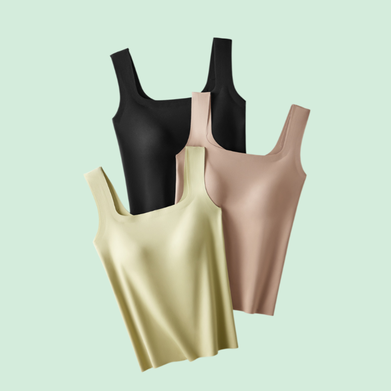 아이스 실크 무봉제 패드 내장 스퀘어넥 민소매 상의