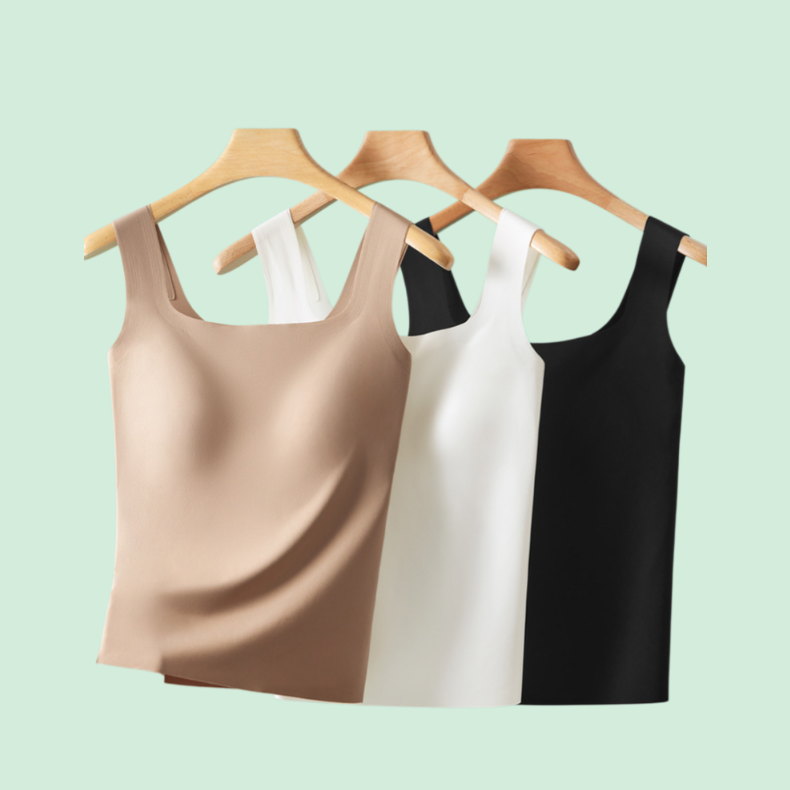 아이스 실크 무봉제 패드 내장 스퀘어넥 민소매 상의