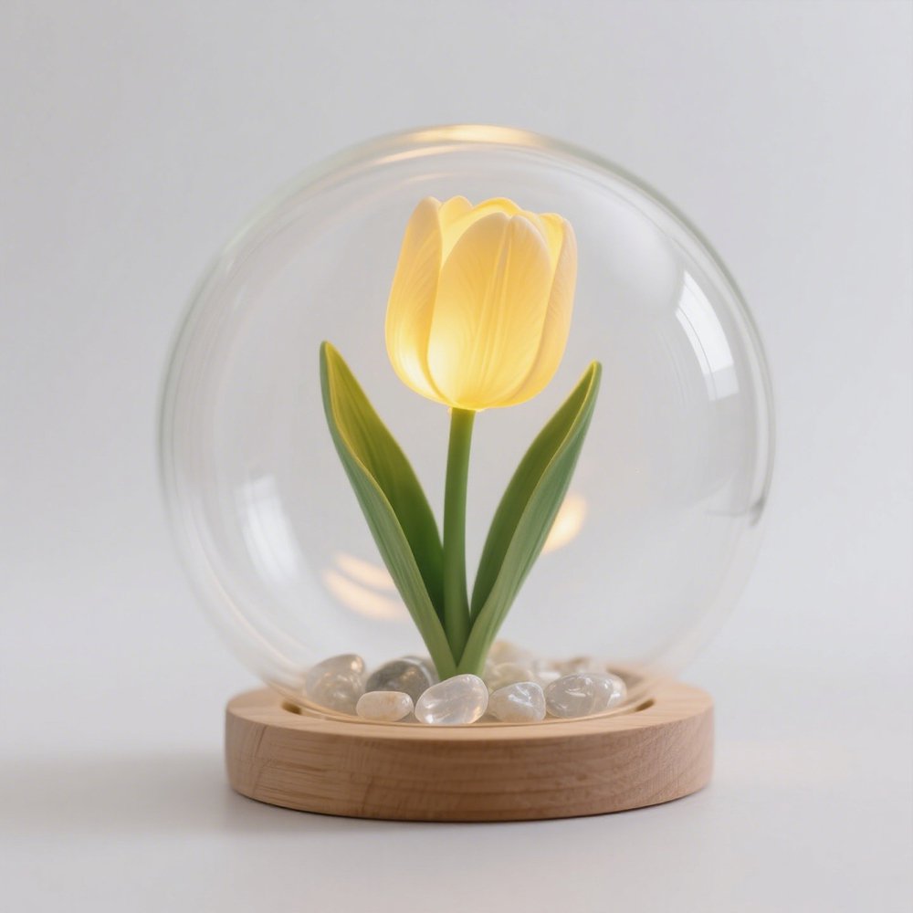 Decorative tulip flower night light glowing softly