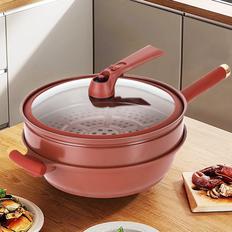 가정용 다기능 일체형 조리 냄비 보라색 모래 세라믹 논스틱 냄비 건강 클레이 찜기 웍 일체형 다기능 냄비