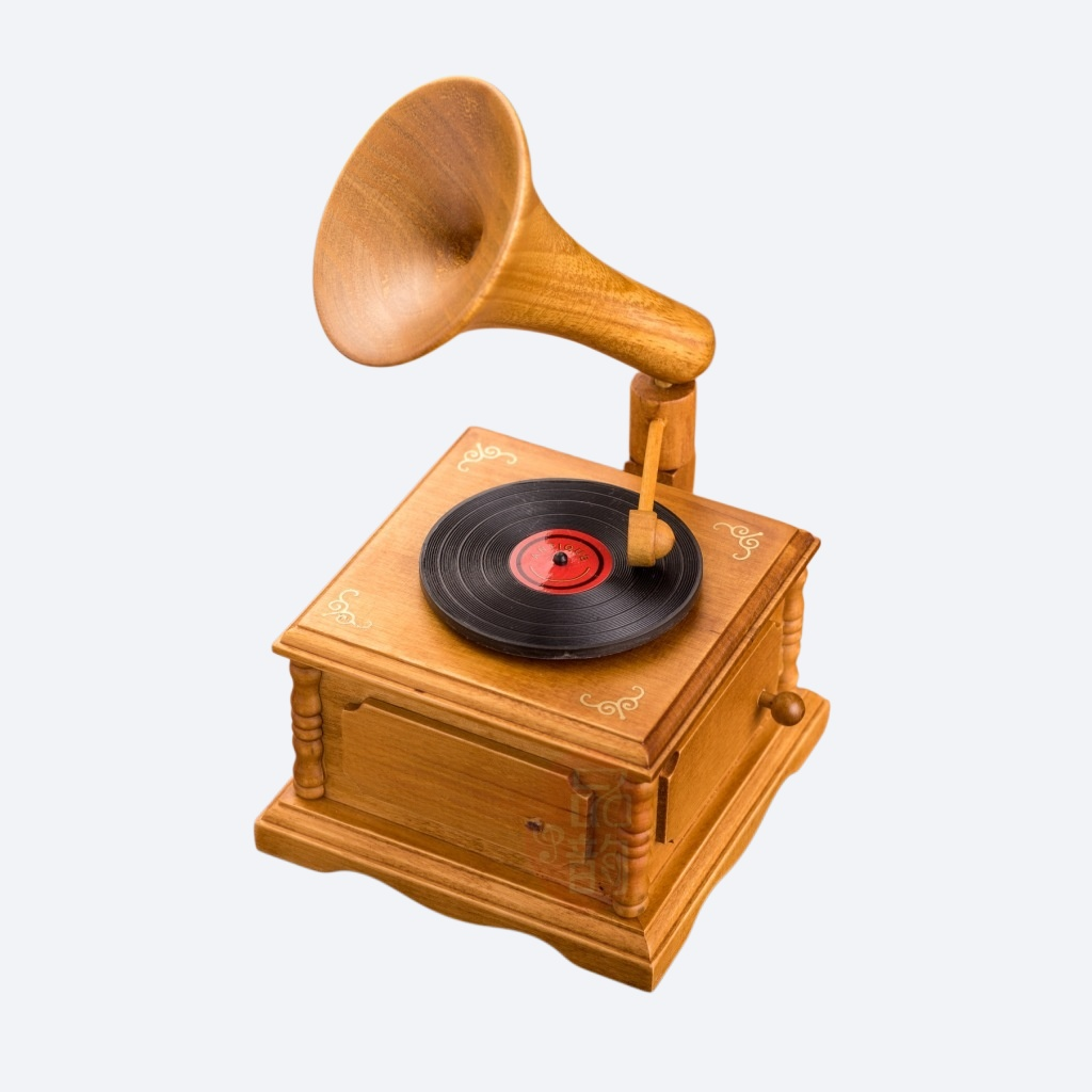 木製のレコードプレーヤー風音楽ボックスディスプレイ