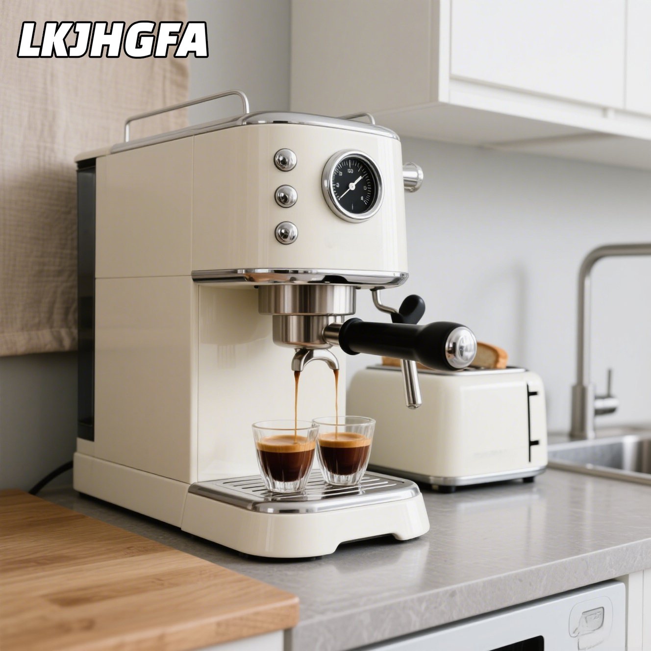 Detalle del diseño moderno de la cafetera pequeña