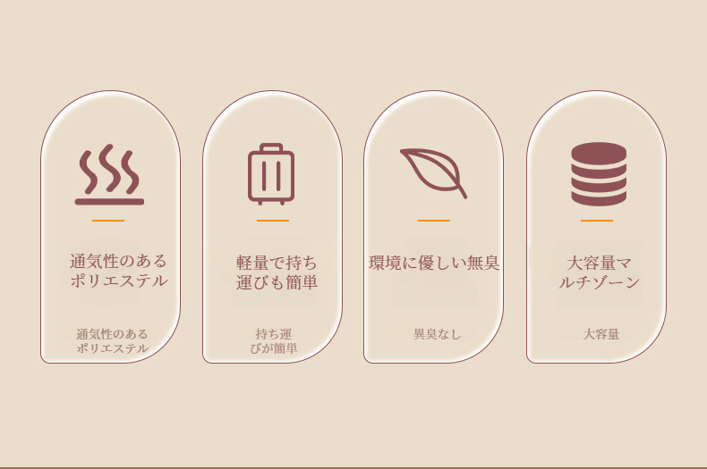 旅行用収納バッグの持ち手とデザイン詳細