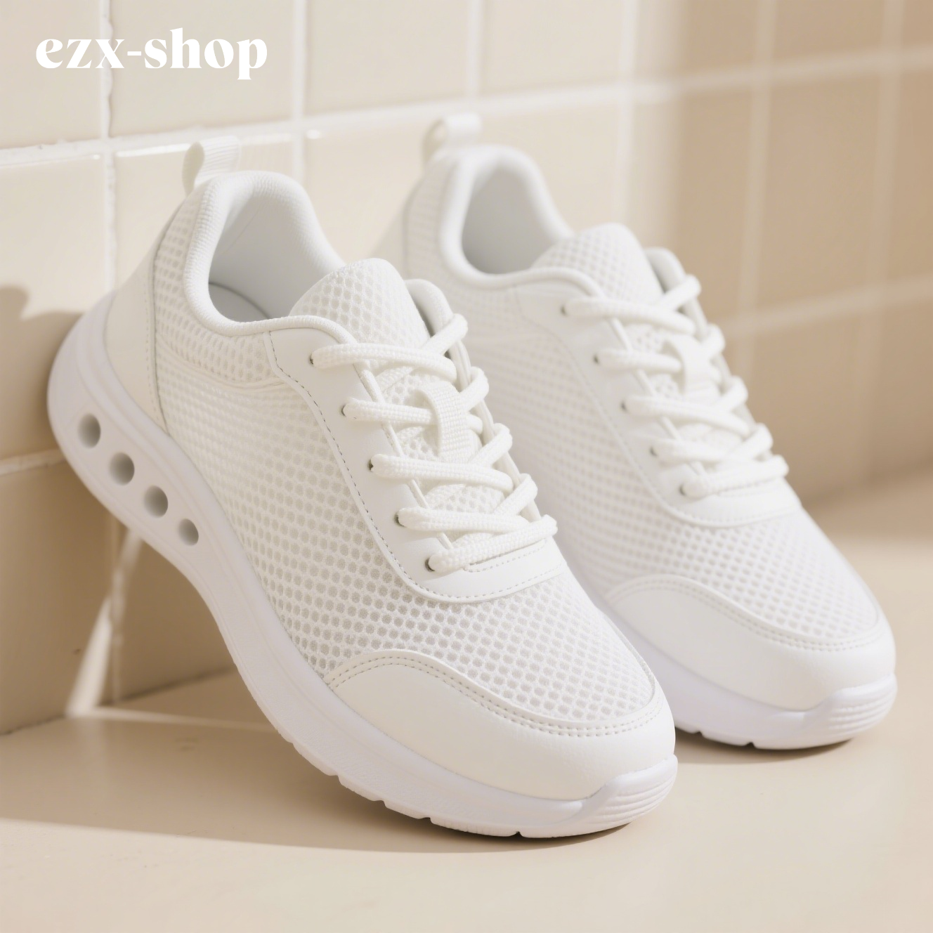 Fehér, hálós, lélegző női tornacipő