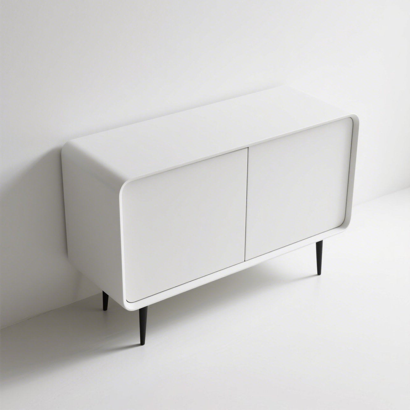 Detail bílého dřevěného úložného kabinetu