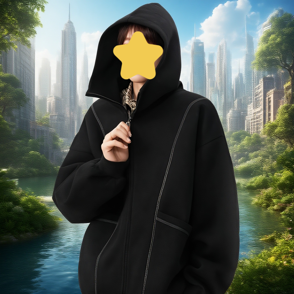 カップル向けゆったりジップアップジャケットの全体写真