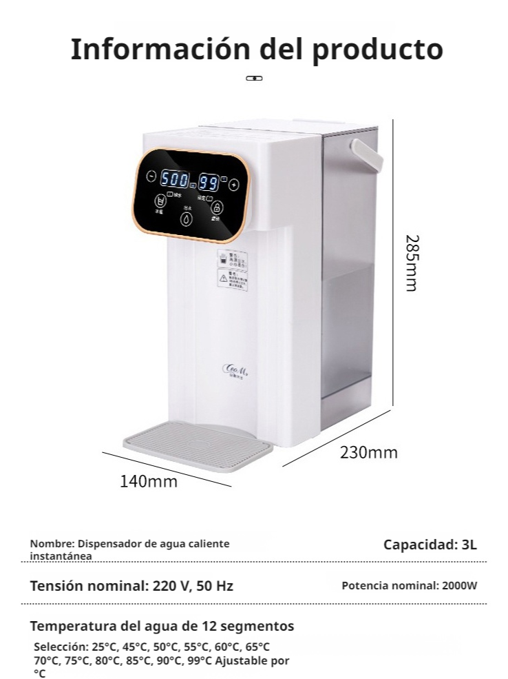 Dispensador de agua caliente instantáneo de escritorio